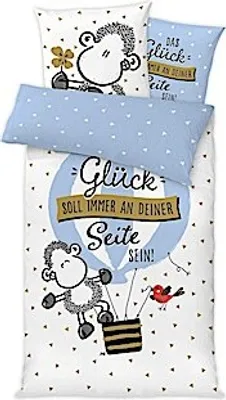 Produktbild von Sheepworld, Mikrofaser, Blau, Weiß, Bettdecke 135 cm x 200 cm, Bezug Kopfkissen 80 cm x 80 cm Bettwäsche-Garnitur