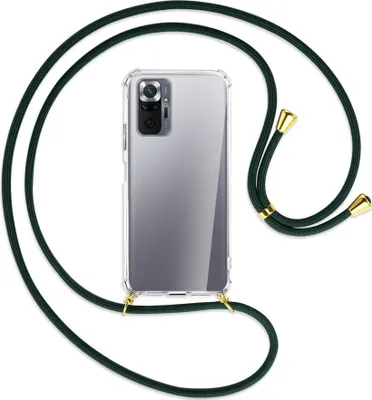 Produktbild von Handykette Backcover-Schutzhülle mit Band (Metall goldfarben) für Xiaomi Redmi Note 10 Pro / Pro Max - dunkelgrün
