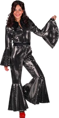 Produktbild von Catsuit Disco 'Studio 54' 70er Overall Pailletten silber, Groesse:S