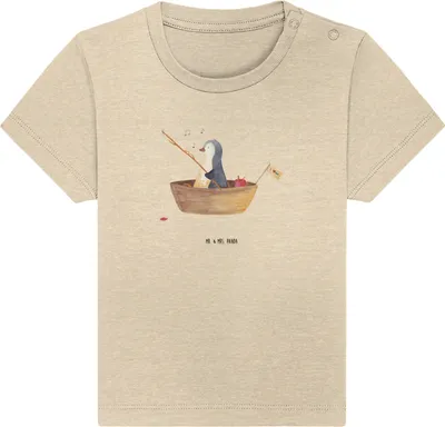 Produktbild von Mr. & Mrs. Panda Babyshirt Pinguin Angelboot 0. - 6. Monat - Natural Raw - Geschenk, Boot, Optimistisch, Angeln, Organic Baby Shirt,  T-Shirt, Top, Oberteil