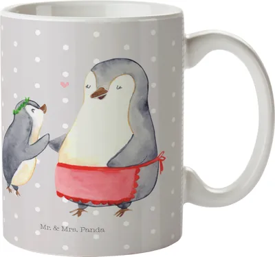 Produktbild von Mr. & Mrs. Panda Plastikbecher Pinguin mit Kind - Grau Pastell - Geschenk, Muttertag, Campingbecher, Haferl, Vorbild Mama, Mehrwegbecher, Trinklernbecher, Mutter, Pott