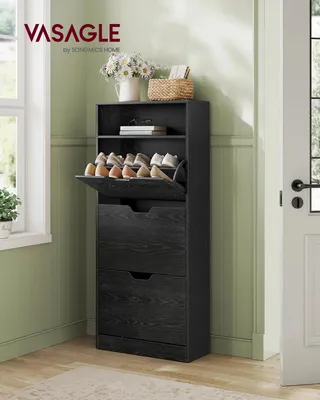 Produktbild von Schuhschrank - Schuhregal/Schuhaufbewahrung - 3 Klappen - Schwarz