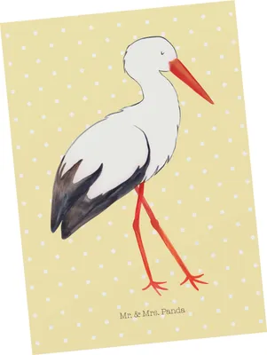 Produktbild von Mr. & Mrs. Panda Postkarte Storch - Gelb Pastell - Geschenk, Postkarten, Mutter, Lustige Sprüche, bildkarte, Fotokarte, Baby, Mütter, Schwangerschaft, Störche, Geburt