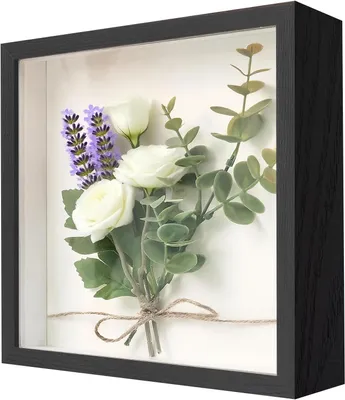 Produktbild von 3D-Fotorahmen zum Befüllen 22x22 cm, für Wand- und Tischdekoration, Tiefe 3 cm, schwarzes Holzdesign