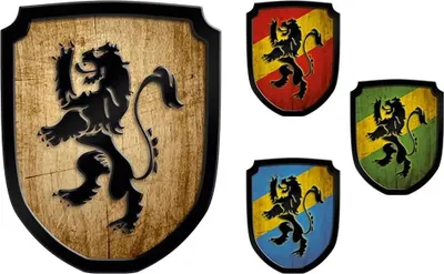 Produktbild von Blaues Löwenwappenschild aus Leder, ca. 35 cm Höhe, mit griffigen Griffen für Rollenspiele