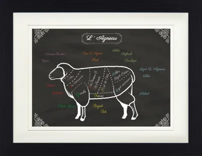 Obrázok produktu pre Kulinárske umenie Zarámovaný obraz s elegantným paspartou | Nástenné umenie | V ráme - La Viande, Morceaux De L'Agneau (30 x 40 cm)