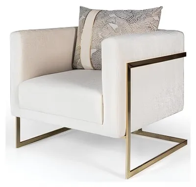 Produktbild von Beigefarbener moderner Sessel weicher Stoffsessel Designermöbel