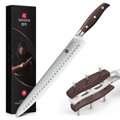Produktbild von Tranchiermesser 30cm scharf Schinkenmesser 1.4116 Edelstahl Brisketmesser Aufschnittmesser Fleischmesser Full Tang Griff Sandelholz Geschenkbox