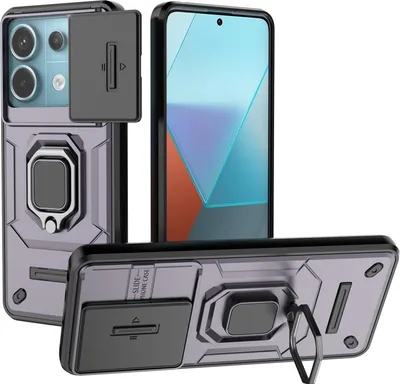 Obrázek produktu pro Pouzdro pro Xiaomi Redmi Note 13 Pro 5G dvouvrstvé pouzdro s posuvnou ochranou kamery a držákem prstenu, stojánek Fialová