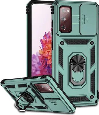 Image de Etui pour Samsung Galaxy S20 FE / S20 FE 5G étui double couche avec couvercle coulissant pour l'appareil photo et anneau de support vert