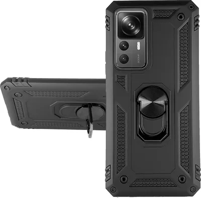 Produktbild von RING HÜLLE Armor für Xiaomi 12T Pro 5G Handy Outdoor Case Ständer Cover Bumper Finger-Halterung 360 Grad drehbarer Ring Silikon Kunststoff Schwarz Handyhülle für magnetische KFZ Halterung
