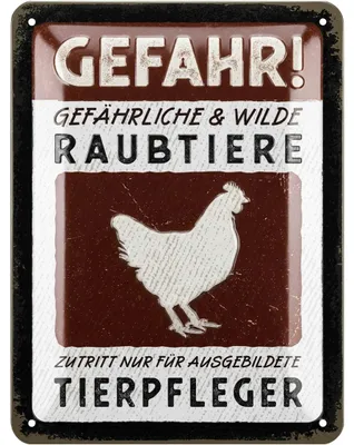 Produktbild von LANOLU Retro Blechschild Vorsicht Hühner, Hühner Zubehör, lustige Schilder mit Sprüchen, vintage Metallschilder 15x20cm