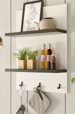 Produktbild von Küchenregal "Stove" in weiß Pinie anthrazit Küche Wandregal 60 x 84