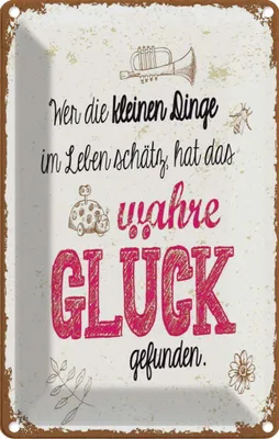 Produktbild von vianmo Blechschild 18x12 cm Wer kleine Dinge schätzt hat Glück Spruch Zitat