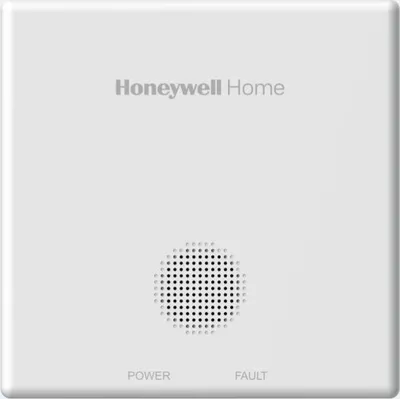A white Honeywell Home carbon monoxide detector is shown against a white background.