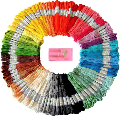 Stickgarn-Set 105 Stränge Regenbogenfarben inkl. Nadeln