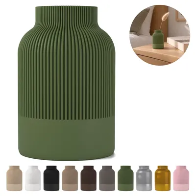 Produktbild von Deko Vase Japandi 9,6 cm, geriffelt aus PLA – Olivgrün