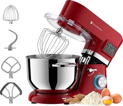 Produktbild von KitchenBrothers Küchenroboter - Display und Timer - Küchenmaschine - 6,2L - Küchenmixer - 1400W - Rot