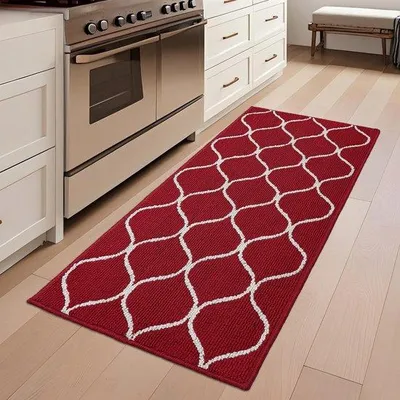 Image de Tapis de cuisine antidérapant, 60 x 120 cm, lavable, résistant aux taches, lavable en machine, bordeaux