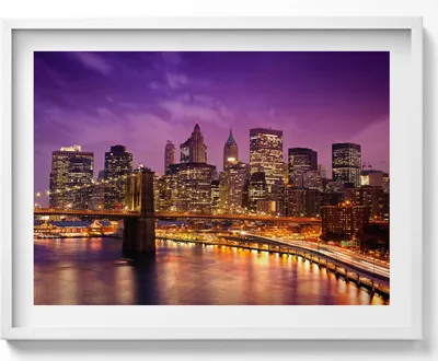 Produktbild von Lichter der Stadt am Abend– Wandbild mit Rahmen – Gerahmtes Bild  – Wanddekoration – 80x60 cm –  Weiß Rahmen