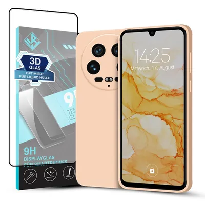 Produktbild von Hülle für Xiaomi 14 Ultra mit 9H Displayglas Displayschutz Case Cover Bumper Smartphone Softgrip Schutzhülle Farbe: Rosa