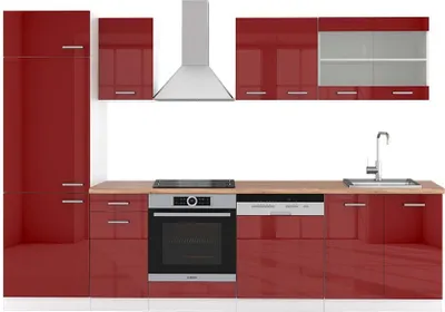 Produktbild von Küchenzeile Vicco R-Line Rot Hochglanz/Weiß 300 cm , AP Eiche, Model 42558