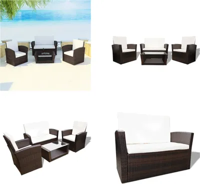 Image de vidaXL Ensemble de salon de jardin 4 pièces avec coussins poly rotin brun - Garniture de canapé de jardin - Garniture de canapé de jardin - Garniture de canapé de terrasse - Garniture de canapé d'extérieur