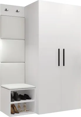Produktbild von MIRJAN24 Garderoben-Set Medi IV, Schuhschrank, Kleiderhakenbrett, 4x Paneel 42x42, 2 Kleiderhaken (Farbe: Weiß, Soft 017)