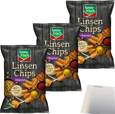 Produktbild von Funny Frisch Linsenchips Chips Oriental 40% weniger Fett 3er Pack (3x90g Packung) + usy Block