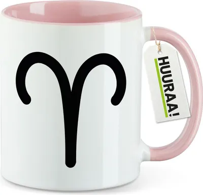 Produktbild von Huuraa Kaffeetasse Widder Sternzeichen Zeichen 330ml Rosa Keramik Kaffeebecher Geschenkidee