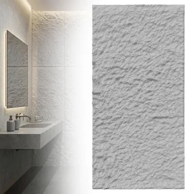 Image de Panneaux muraux 3D CEEDIR aspect pierre, lot de 3, 120 x 60 cm, 0,72 m², revêtement mural enPolyuréthaneaspect roche, dalles décoratives pour murs intérieurs de salon, gris