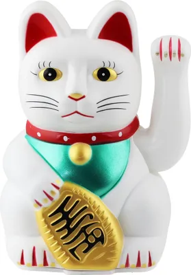 A white Maneki-neko (lucky cat) figurine.