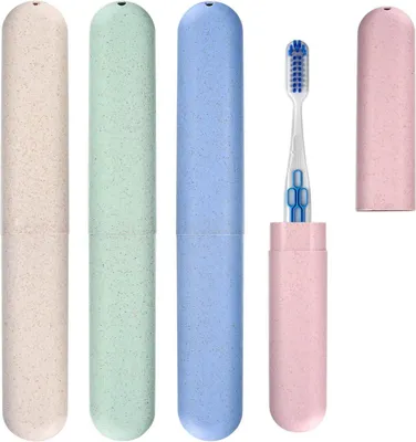 Produktbild von 4er Pack Zahnbürstenetui Reise Schutzhülle Aufbewahrung Behälter - Pink Blau Grün Beige