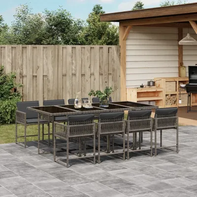 Produktbild von 2025 cloris Gartenmöbel Set Balkonmöbel-Set 9-tlg. Garten-Essgruppe mit Kissen Grau Poly Rattan - Gartenmöbelgarnituren Sale7064885 4parcel