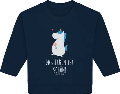 Produktbild von Mr. & Mrs. Panda Organic Baby Pullover Einhorn Spaziergang 6. - 12. Monat - French Navy - Geschenk, Motivation, Mutter, Blumen, Bullover, Unicorn, Gute Laune, Einhörner
