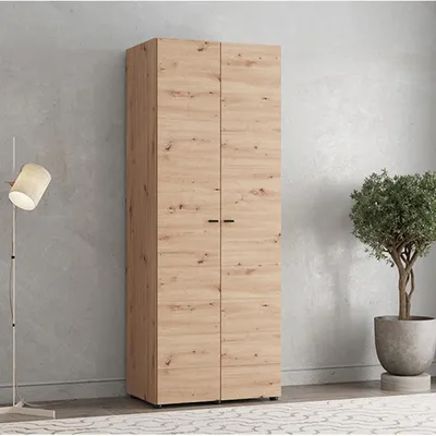Image de Pomar - Armoire 2 Portes, 79x208h cm Chêne Brun, Porte-manteau