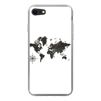 Produktbild von MuchoWow® Handyhülle Schutzhülle Hülle für iPhone SE 2020 Weltkarte - Gold - Schwarz - Windrose Silikon Softcase Handy Hülle - Kartenbesitzer