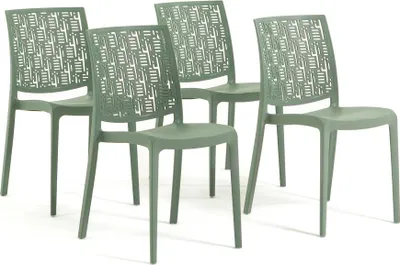 Image de lot de 4 chaises empilables en polypropylène avec fibre de verre pour l'extérieur et le jardin, bar et restaurant, cuisine design moderne - AYDA - Vert sauge