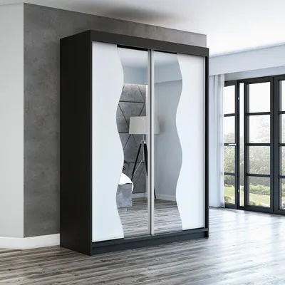 Produktbild von Schwebetürenschrank, 2-türig Schrank mit Spiegel! Moderne Garderobe für Kleidung. Verschiedene Farben (Weiß, Schwarz, Somona) Kleiderschrank RIMA 160  cm
