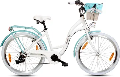 Produktbild von Goetze Mood 26 Zoll City Bike, 17 Zoll ALU Tiefeinsteigerrahmen, 6-Gang Shimano Tourney, V-Bremse, LED-Beleuchtung, Komfortsattel, Rattankorb