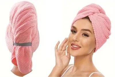 Produktbild von GKA XL Schnelltrocknendes Mikrofaser Haartuch mit Schlaufe rosa 100 cm x 60 cm für langes und dickes Haar Handtuch Turban Haare trocknen Haarturban