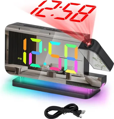 Produktbild von OKWISH Wecker LED, RGB Projektionswecker,Wecker mit Farbwechsel, Multifunktionaler Projektionswecker,6 Helligkeitsstufen Einstellbar, für Schlafzimmer
