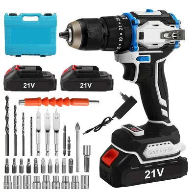 Obrázok produktu pre Vŕtačka s príklepom, 25+1 nastaviteľných rýchlostí, automatické osvetlenie, dve batérie, EÚ