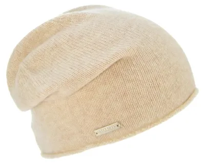 Seeberger Strickmütze-Beanie aus 100% Kaschmir mit Rollrand in beige