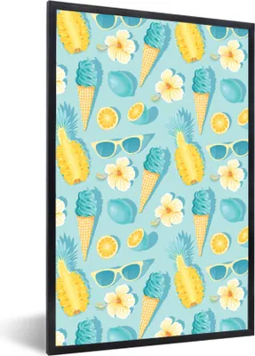 Produktbild von MuchoWow® Gerahmtes Poster Obst - Blumen - Sonnenbrille - Sommer 60x90 cm - Poster mit Schwarzem Bilderrahmen Wandposter Rahmen Foto Bilder - Kunst