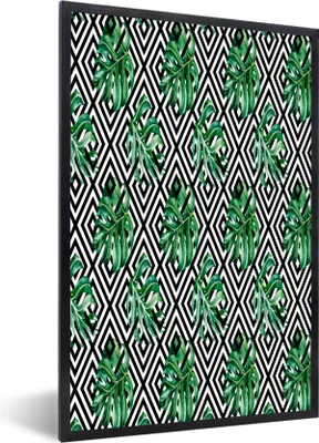 Produktbild von MuchoWow® MuchoWow® Gerahmtes Poster Weinlese - Monstera - Farne 20x30 cm - Poster mit zchwarzem Bilderrahmen - Drucken - Bilder Poster im Rahmen
