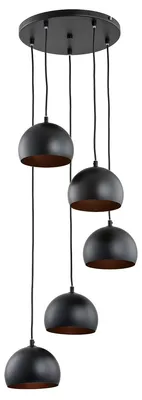 Immagine prodotto di Lampada a sospensione per interni dorati con paralumi BABU, nera, 5xE27x15W, metallo, dimensioni: 105x29,5x29,5 cm, IP20, Alfa