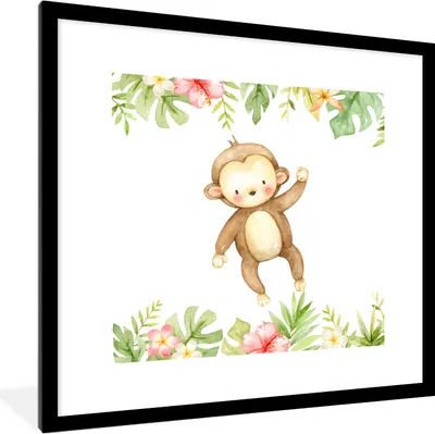 Produktbild von MuchoWow® MuchoWow® Gerahmtes Poster Affe - Aquarell - Dschungel 40x40 cm - Poster mit zchwarzem Bilderrahmen - Poster - Plakat im Rahmen