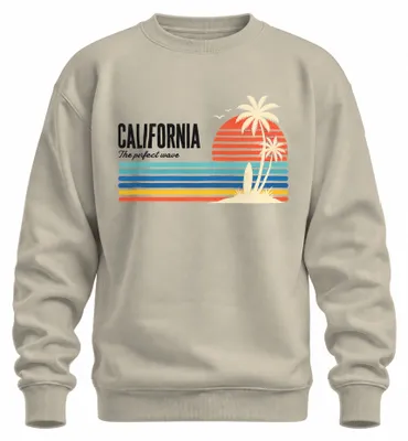 Immagine prodotto di California. Felpa con cappuccio "Onda perfetta", design "Tramonto vintage", ideale per il surf, colore naturale, taglia 3XL