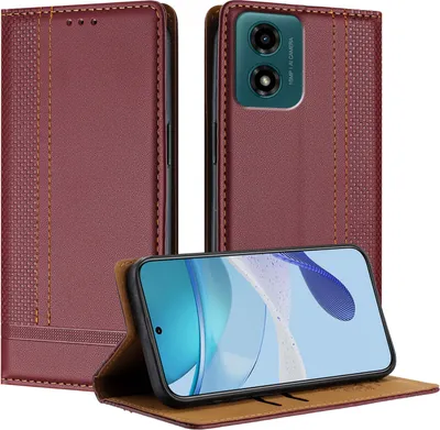 Produktbild von Handyhülle für Motorola Moto G04 G24 Leder Flip Klappbare Schutzhülle mit Standfunktion Dunkelrot